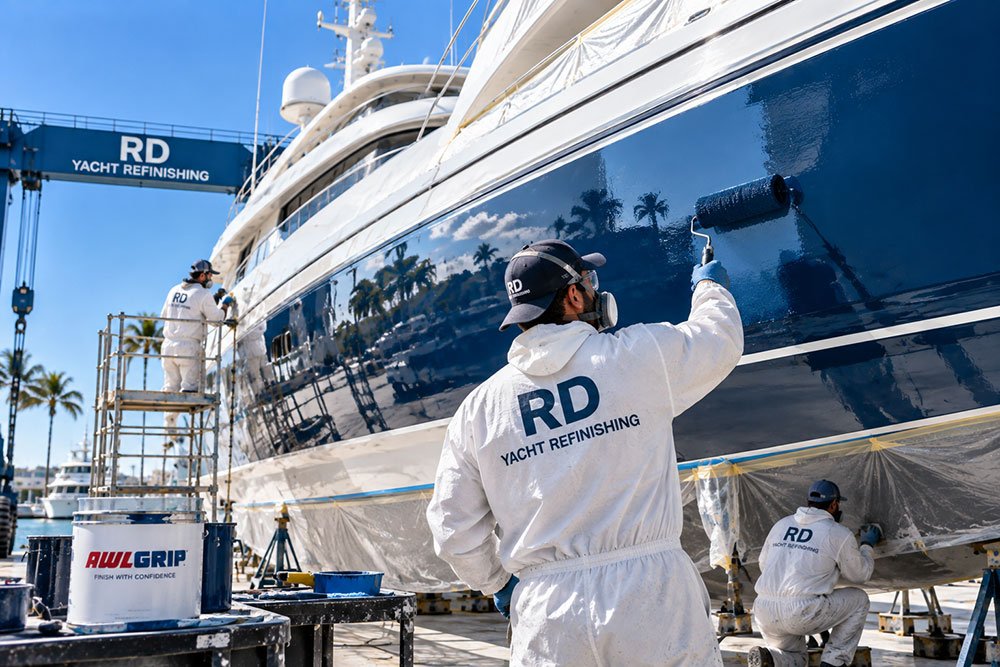 Fiberglass yacht repair project in Fort Lauderdale