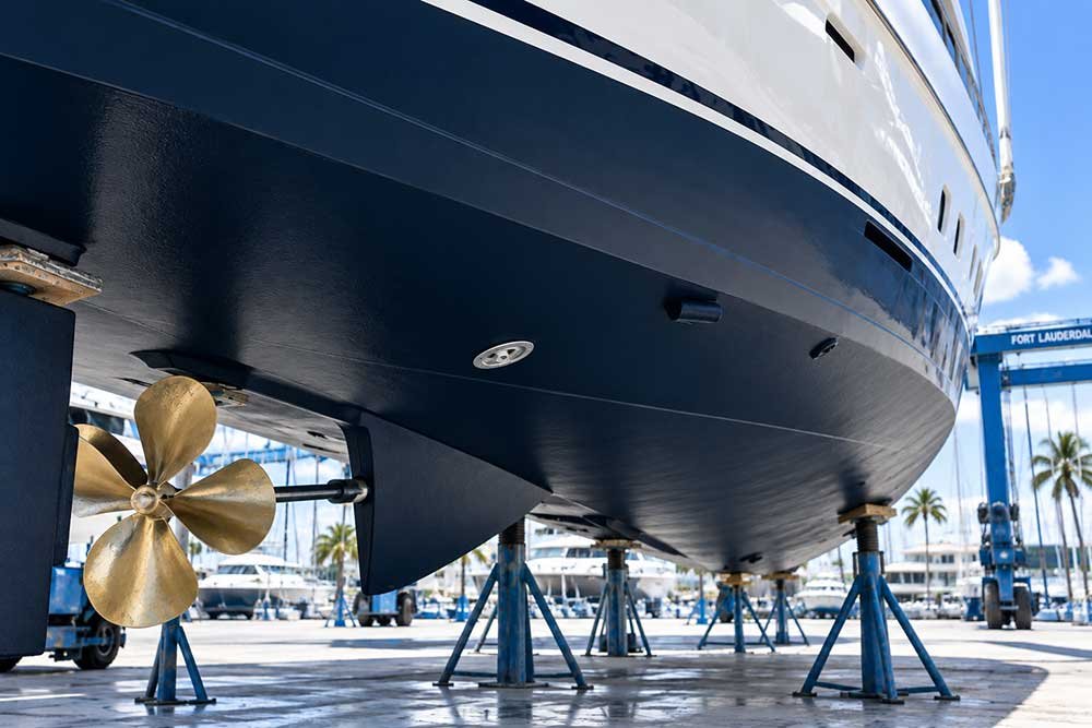 New antifouling bottom paint on a boat hull by RD Yacht Refinishing