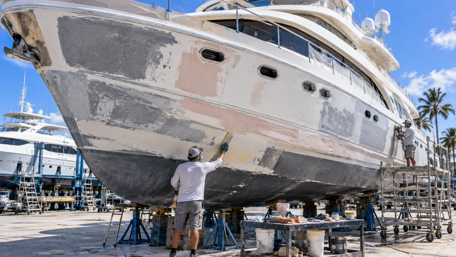 Yacht fairing and surface preparation in Fort Lauderdale